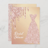 バラ金ゴールドドレスグリッターブライダルシャワー招待 ポストカード (正面/裏面)