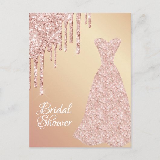 バラ金ゴールドドレスグリッターブライダルシャワー招待 ポストカード (正面)