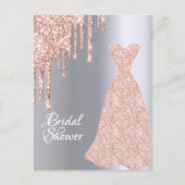 バラ金ゴールドドレスグリッターブライダルシャワー招待 ポストカード (正面)