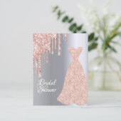 バラ金ゴールドドレスグリッターブライダルシャワー招待 ポストカード (スタンド正面)