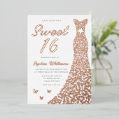 バラ金ゴールドドレススウィート16 16th誕生日 箔招待状 (立ち正面)