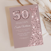 バラ金ゴールドドレスダスティピンク50誕生日 招待状