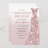 バラ金ゴールドドレスピンクガールズ13thバースデーパーティー 招待状 (正面/裏面)