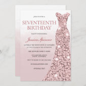 バラ金ゴールドドレスピンクガールズ17thバースデーパーティー 招待状 (正面/裏面)