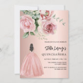 バラ金ゴールドドレスピンク花模様キンセアニェラ 招待状 (正面)