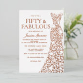 バラ金ゴールドドレスフィフティ&素晴らしい50誕生日 箔招待状 (立ち正面)
