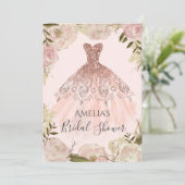 バラ金ゴールドドレスフローラバラブライダルシャワー招待状 招待状 (スタンド正面)