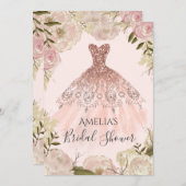 バラ金ゴールドドレスフローラバラブライダルシャワー招待状 招待状 (正面/裏面)