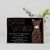 バラ金ゴールドドレスブラックブライダルシャワー 箔招待状 (立ち正面)