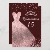 バラ金ゴールドドレスブルゴーニュキンセアニェラパーティー15th 招待状 (正面/裏面)