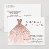 バラ金ゴールドドレス甘い16誕生日日付の変更 案内ポストカード (正面/裏面)