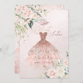 バラ金ゴールドドレス甘い16赤面水の色の花 招待状 (正面/裏面)