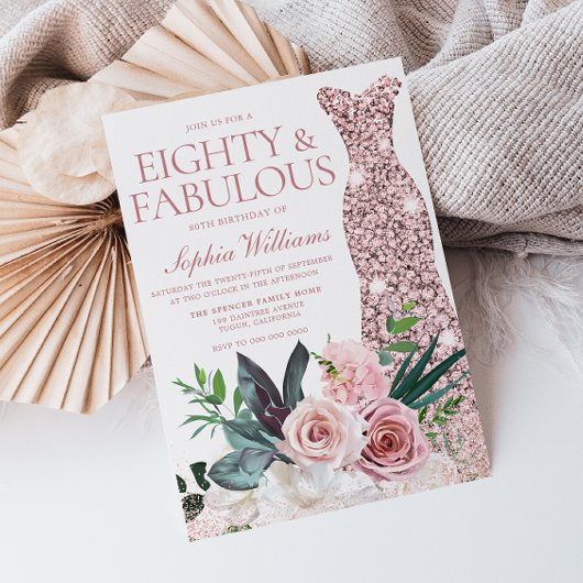 バラ金ゴールドドレス赤面フローラ80thバースデーパーティー 招待状