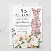 バラ金ゴールドドレス赤面ホワイト18thバースデーパーティー 招待状 (正面)