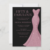 バラ金ゴールドドレス&ブラック女性50誕生日 招待状 (正面)