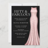 バラ金ゴールドドレス&ブラック女性50thバースデーパーティー 招待状 (正面)