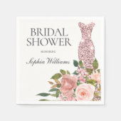 バラ金ゴールドドレス&赤面ピンクフラワーズブライダルシャワー スタンダードカクテルナプキン (正面)