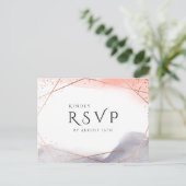 バラ金ゴールドドーンウォーターカラージオメトリックウェディングRSVP インビテーションポストカード (スタンド正面)