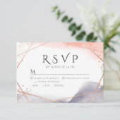 バラ金ゴールドドーンウォーターカラージオメトリックウェディングRSVP 出欠カード (スタンド正面)