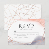 バラ金ゴールドドーンウォーターカラージオメトリックウェディングRSVP 出欠カード (正面/裏面)