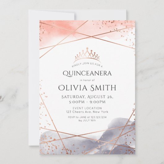 バラ金ゴールドドーンウォーターカラージオメトリックキンセアニェラ 招待状 (正面)