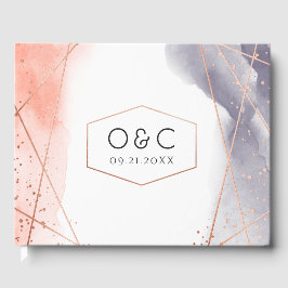 バラ金ゴールドドーンウォーターカラージオメトリック結婚ス ゲストブック