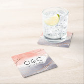 バラ金ゴールドドーンウォーターカラージオメトリック結婚ス スクエアペーパーコースター (インサイチュ)