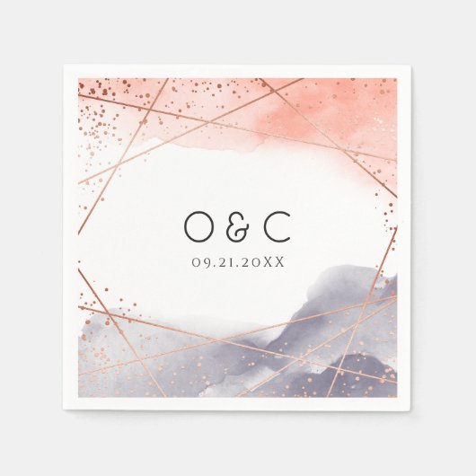 バラ金ゴールドドーンウォーターカラージオメトリック結婚ス スタンダードカクテルナプキン (正面)