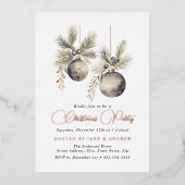 バラ金ゴールドナチュラルベージュボードクリスマスパーティー 箔招待状 (正面)