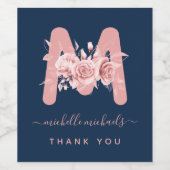 バラ金ゴールドネイビーありがとうフローラモノグラム ワインラベル (シングルラベル)