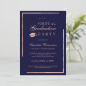 バラ金ゴールドネイビーの青い写真バーチャル卒業 招待状 (スタンド正面)