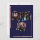 バラ金ゴールドネイビーの青い写真バーチャル卒業 招待状 (裏面)