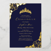 バラ金ゴールドネイビーキンセアニェラ誕生日 箔招待状 (正面)