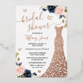 バラ金ゴールドネイビードレスブライダルシャワーフォイル招待状 箔招待状 (正面)