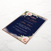 バラ金ゴールドネイビーフローラキンセアニェラ誕生日 箔招待状 (回転した状態)