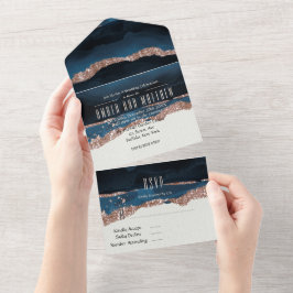 バラ金ゴールドネイビーブルーアルコールイン結婚クス オールインワン招待状