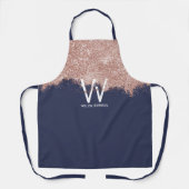 バラ金ゴールドネイビーブルーガーリーグリッターダストモノグラム エプロン (正面)