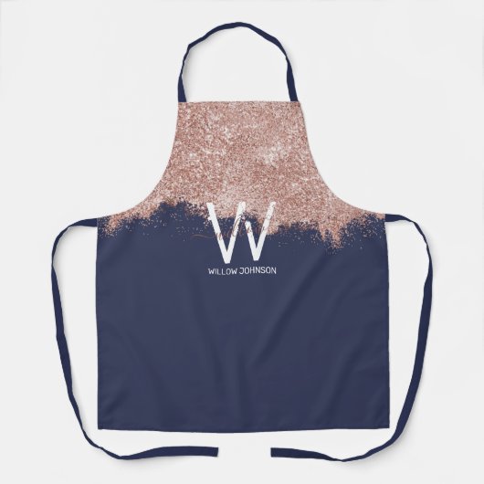 バラ金ゴールドネイビーブルーガーリーグリッターダストモノグラム エプロン (正面)