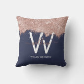 バラ金ゴールドネイビーブルーガーリーグリッターダストモノグラム クッション (裏面)