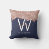 バラ金ゴールドネイビーブルーガーリーグリッターダストモノグラム クッション (正面)