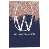 バラ金ゴールドネイビーブルーガーリーグリッターダストモノグラム ミディアムペーパーバッグ (正面)