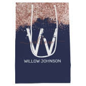 バラ金ゴールドネイビーブルーガーリーグリッターダストモノグラム ミディアムペーパーバッグ (裏面)