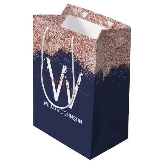 バラ金ゴールドネイビーブルーガーリーグリッターダストモノグラム ミディアムペーパーバッグ (裏面アングル)