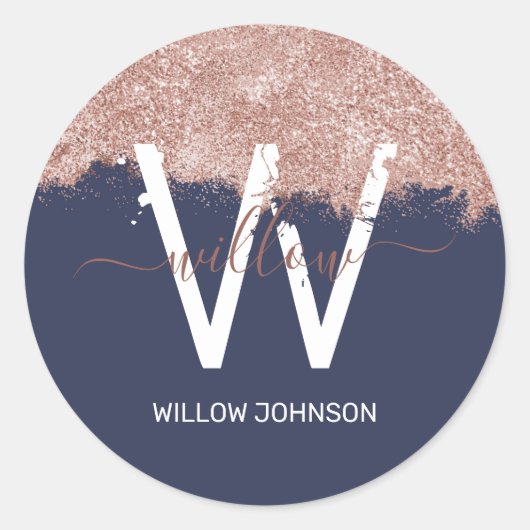 バラ金ゴールドネイビーブルーガーリーグリッターダストモノグラム ラウンドシール (正面)