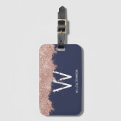バラ金ゴールドネイビーブルーガーリーグリッターダストモノグラム ラゲッジタグ (正面縦)