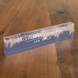 バラ金ゴールドネイビーブルーガーリーグリッターダスト デスクネームプレート