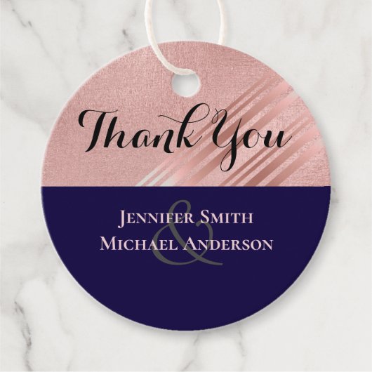 バラ金ゴールドネイビーブルーグリッターフォイルルック結婚ス フェイバータグ (正面)