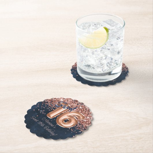 バラ金ゴールドネイビーブルースウィート16thバースデーパーティー ペーパーコースター (インサイチュ)