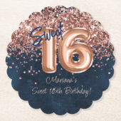 バラ金ゴールドネイビーブルースウィート16thバースデーパーティー ペーパーコースター (正面)
