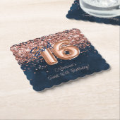 バラ金ゴールドネイビーブルースウィート16thバースデーパーティー ペーパーコースター (アングル)